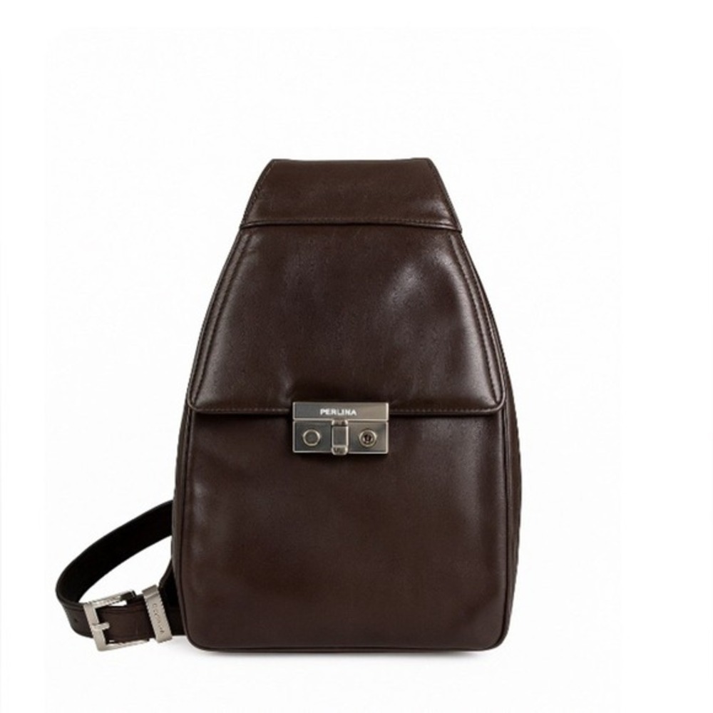 Perlina New York Men's Leather‎ Sling Bag – Dark Brown Crossbody Man Bag